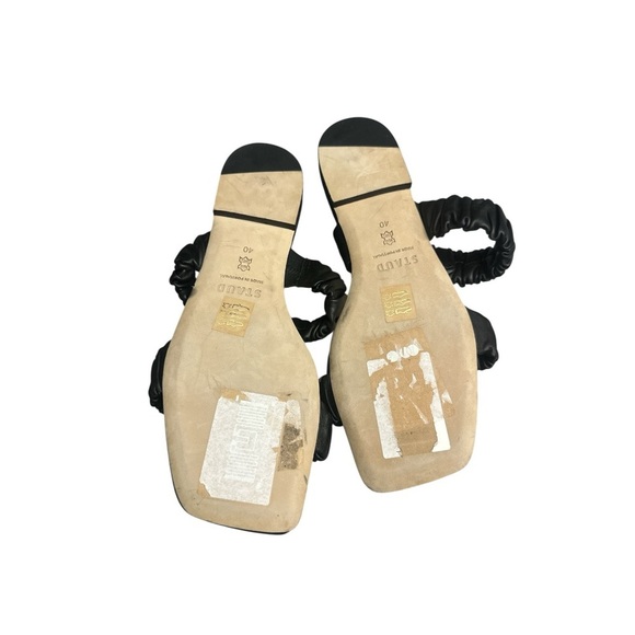 Staud Maya Ruched Leather Slides Size 40 Slip Ons Square Toe - Picture 3 of 5